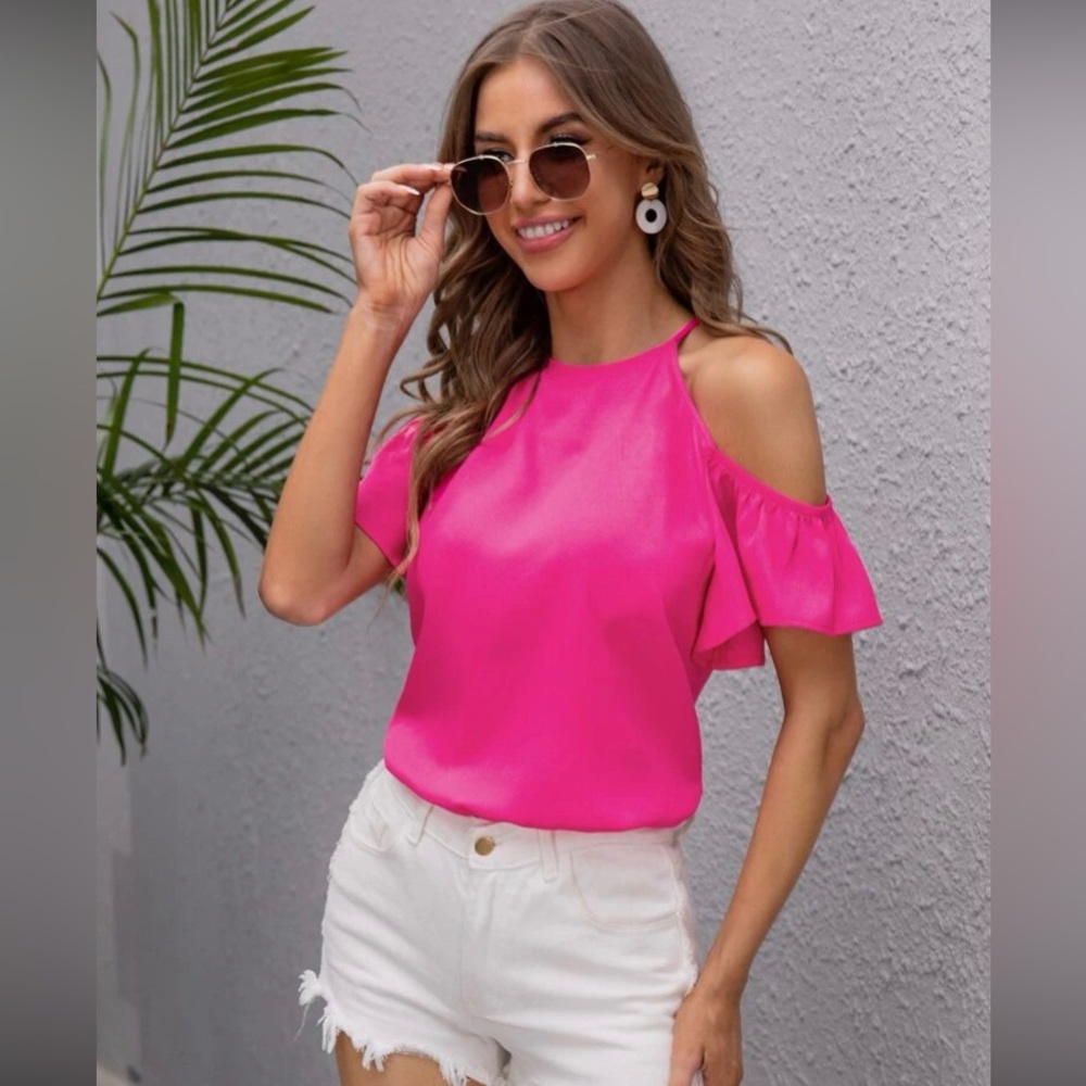 Shein cold shoulder ruffled sleeve solid top